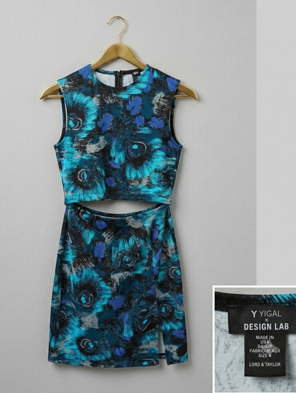 Two-Piece Blue & Black Abstract Cut Out Dress